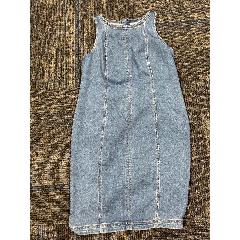 Terra&Sky Women Blue Denim Sleeveless Midi Shift Dress Size 14w Zip Back